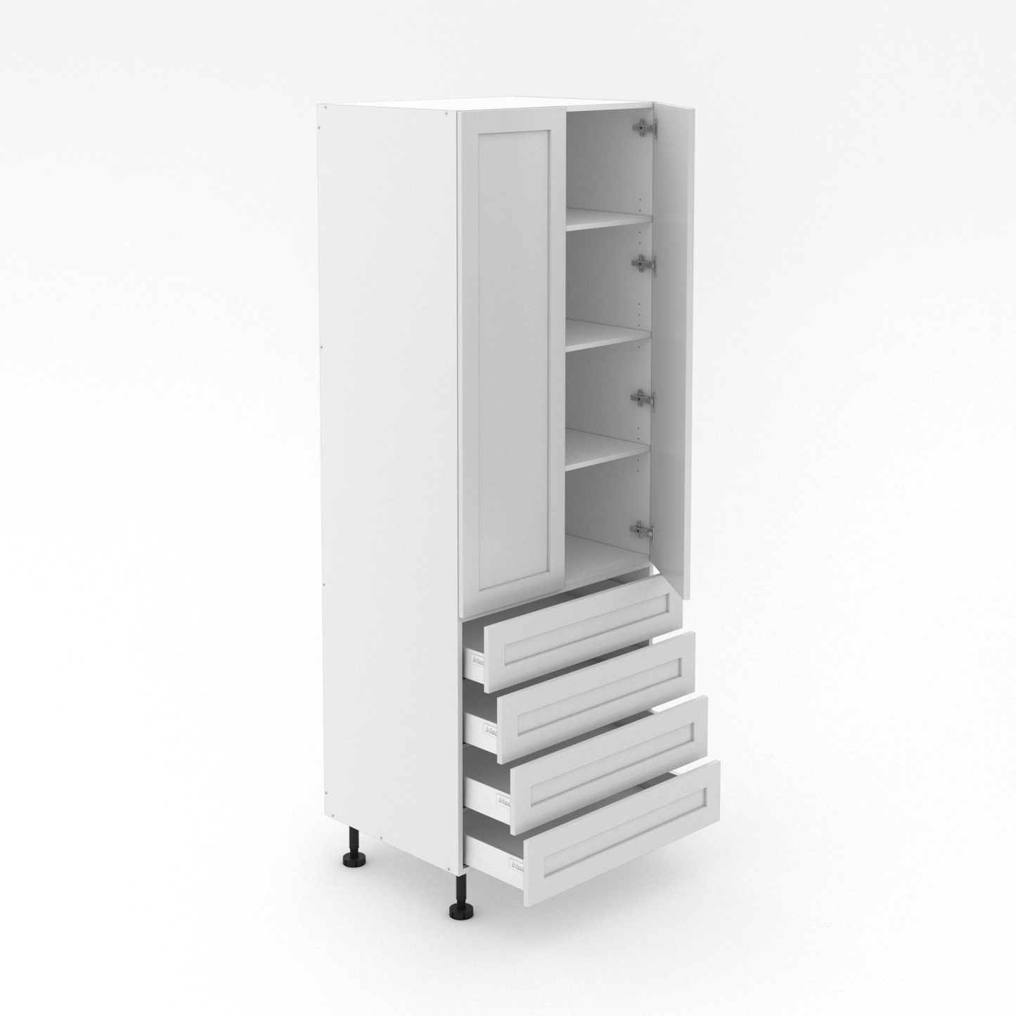 2 Door Pantry with 4 Equal Drawers - Shaker