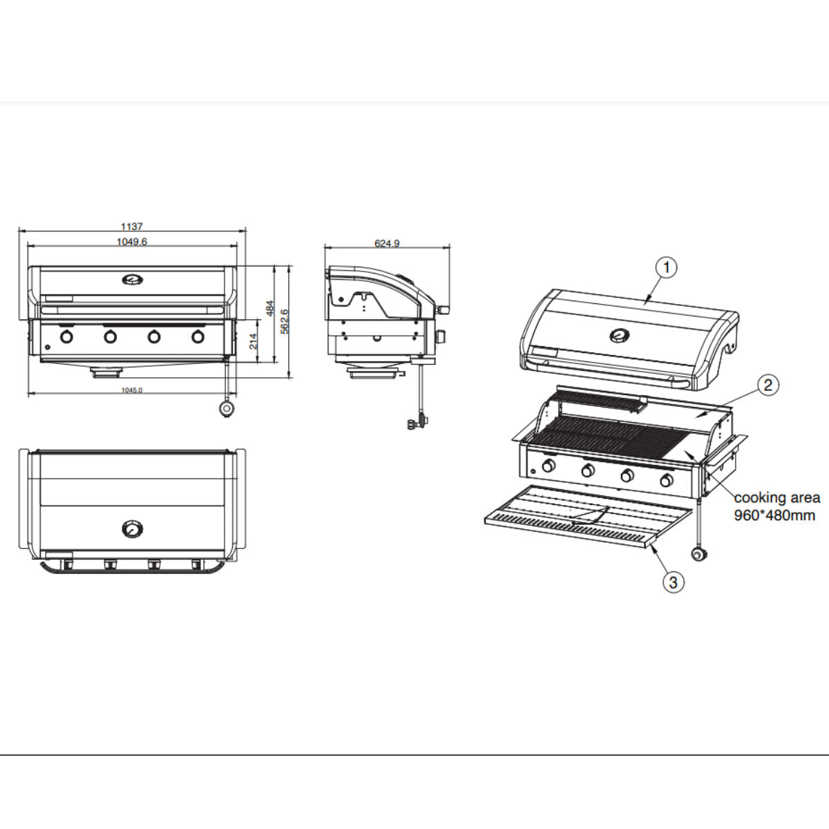 Artusi Halmo 4 Burner Gas Grill Built-In BBQ ABIBBQ4