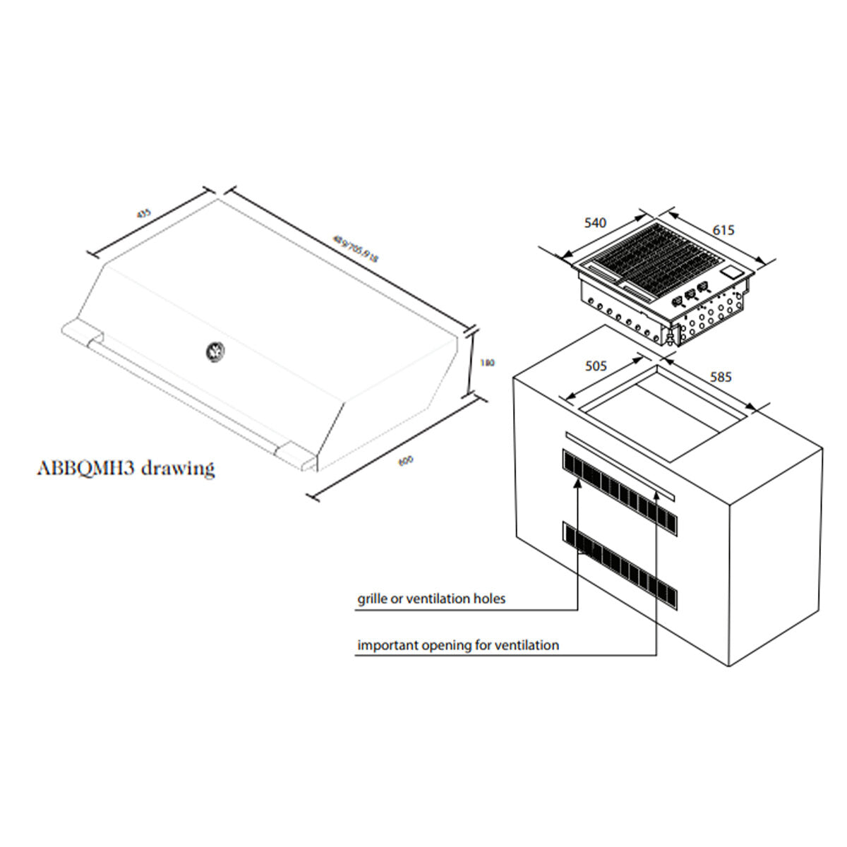 Artusi 60cm Built-In Gas BBQ with Dome Hood ABBQM3-ABBQMH3