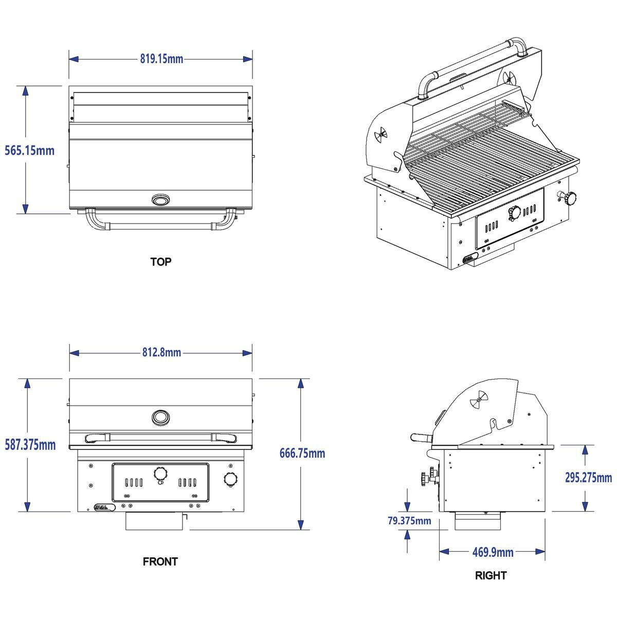 Bullet Bison Charcoal Grill Built-In BBQ 67529NZ