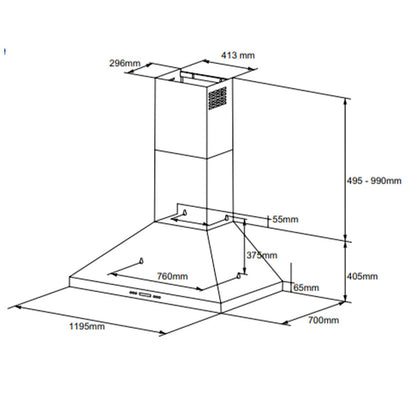 Artusi 120cm Canopy Outdoor BBQ Rangehood ACH12BBQ