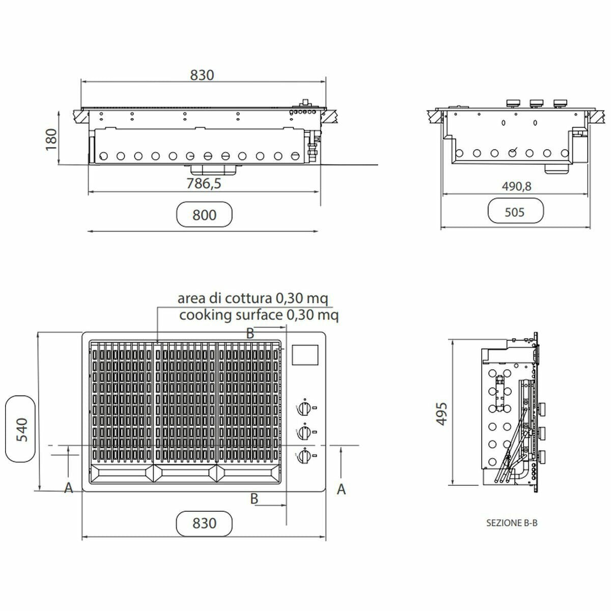 Artusi 80cm Built-In Gas BBQ with Dome Hood ABBQM2-ABBQMH2