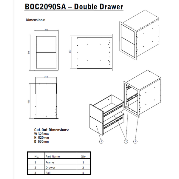 BeefEater Outdoor Kitchen Double Cupboard Drawer Stainless Steel BOC2090SA