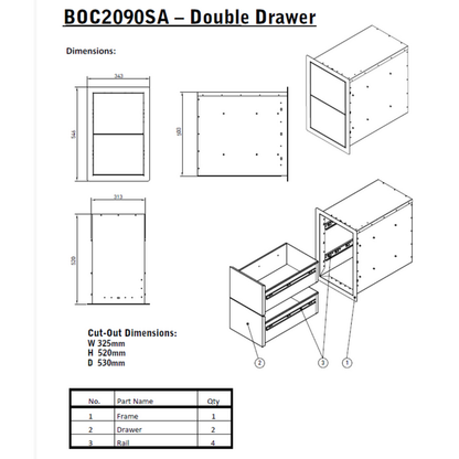 BeefEater Outdoor Kitchen Double Cupboard Drawer Stainless Steel BOC2090SA