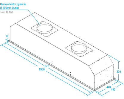Whispair 200cm Washington BBQ Under Cupboard Rangehood with Twin Pro Plus External Remote Motor X3W20S5.2EPP
