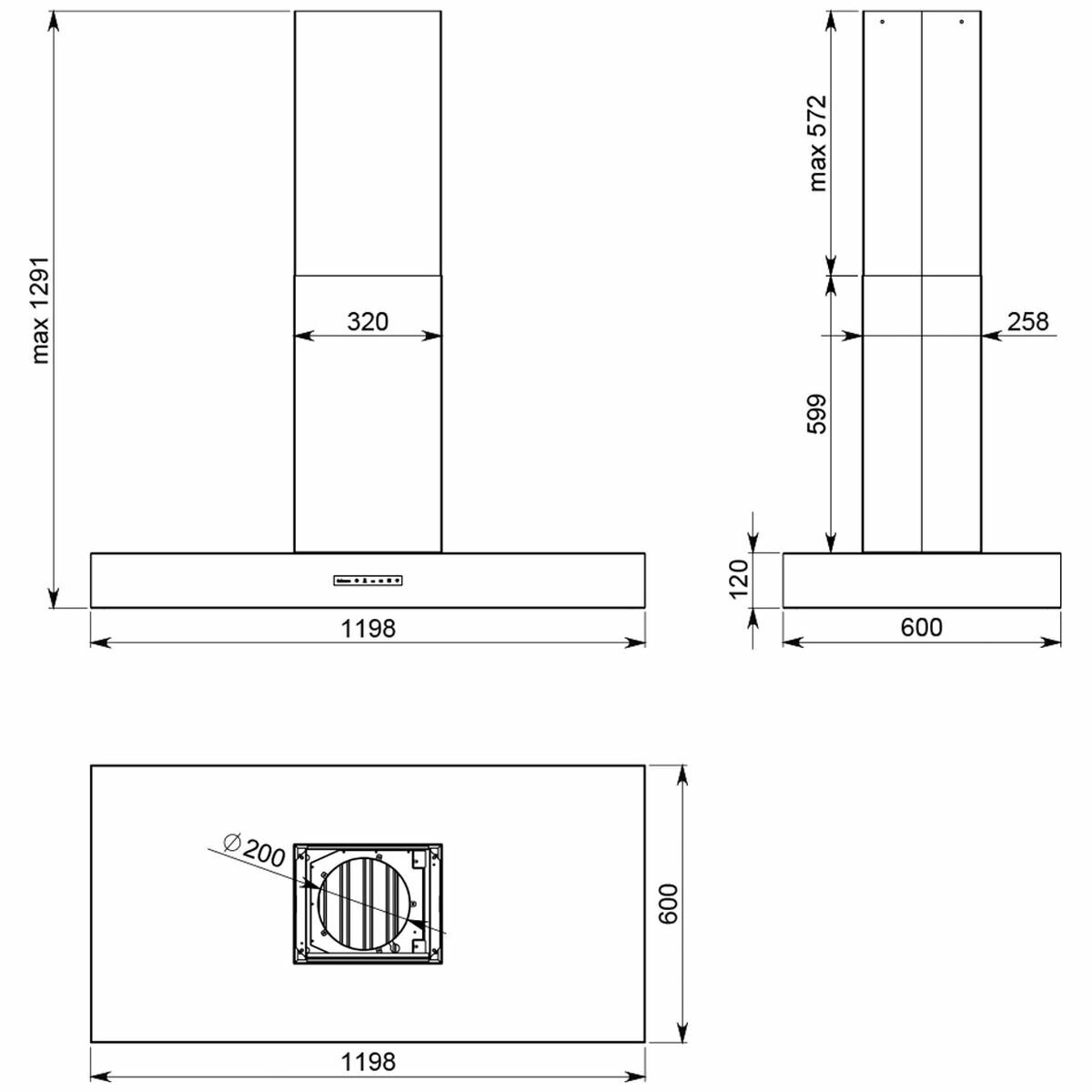 Falmec 120cm Trento Island Outdoor BBQ Rangehood with External Roof Motor F7TN12S1-ER2010