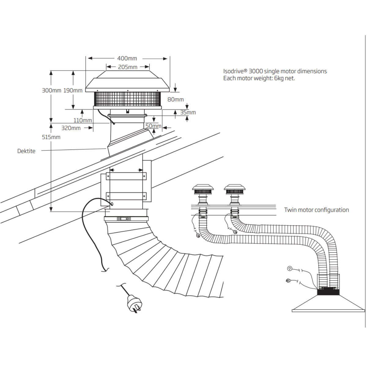 Schweigen 3200m3/hr Silent BBQ Rangehood and ISO Drive SE Motor Pack CL7372SEPAK